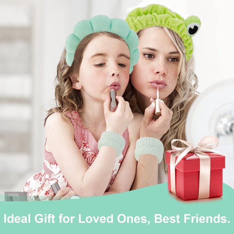 Canitor Spa Headband Wrist Bands with Hair Clips Green Frog Makeup Skincare for Washing Face Skin Care Preppy Teen Girl Gifts Cute Trendy Stuff Hair Accessories for Women - Image 4
